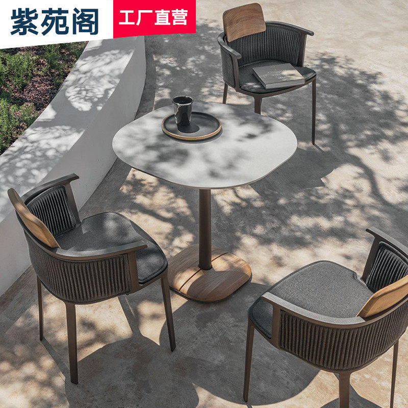 Minjuku outdoor chair patio open water waterproof sunscreen outdoor teak table and chairs rock plate balcony tea table and chairs combination