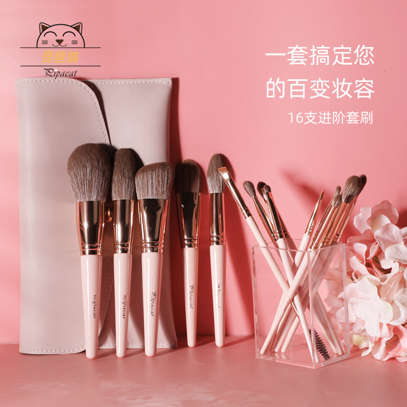 Pipa Cat Qinghuan 16 makeup brush set Loose powder brush foundation brush Eye shadow brush Cangzhou full set of super soft brush