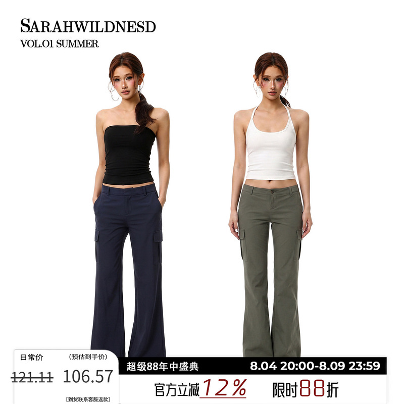 Sarahwildnesd Low-Waist Stretchy Slim-Fit Flared Cargo Pants Retro Hot Girl Basic Versatile Casual Long Pants Sarahwildnesd Low-Waist Stretchy Slim-Fit Flared Cargo Pants Retro Hot Girl Basic Versatile Casual Long Pants