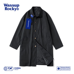 Wassup Rocky 韓国製ミッドレングスウールコート、春と秋の男性と女性用、カジュアルハイエンドヘボンウィンドブレーカージャケット