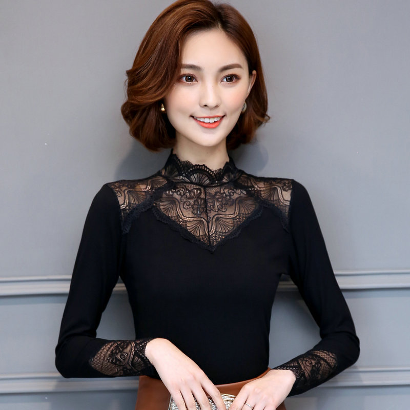Modal Black Base Shirt for Women 2026 Spring and Autumn New Stylish Half-High Collar Inner Shirt Long-Sleeve Lace Top