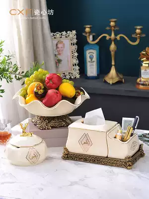 European luxury ceramic fruit plate creative modern living room household coffee table three-piece set ornaments light luxury style American