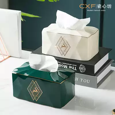 Nordic light luxury ceramic tissue box modern simple dining table living room coffee table ornaments European style sanitary paper box