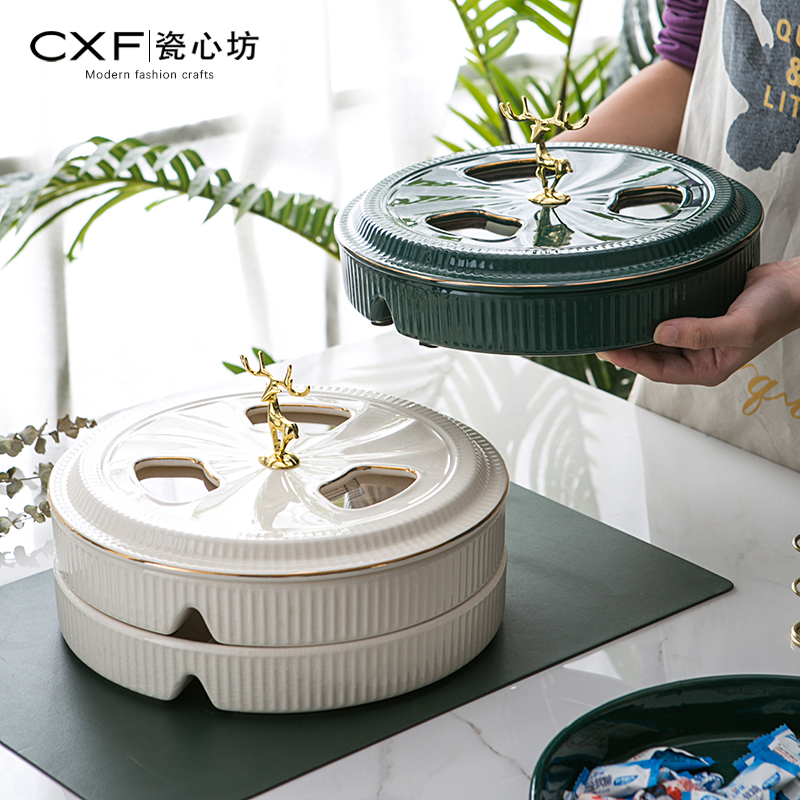 New year rotary candy box dried fruit pan ceramic sub-g home creative modern living room tea table snack fruit tray light lavish