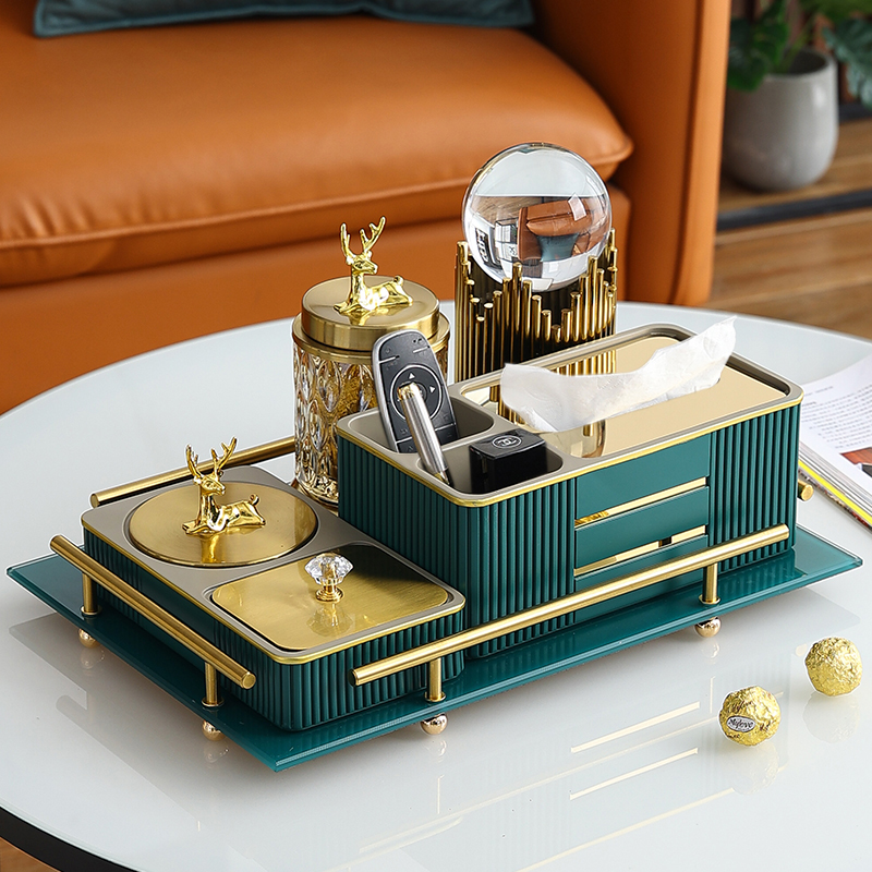 Tea table containing box paper towel box tray suit modern light lavish home pumping paper box Soft decorations Water crystal ball swing piece-Taobao