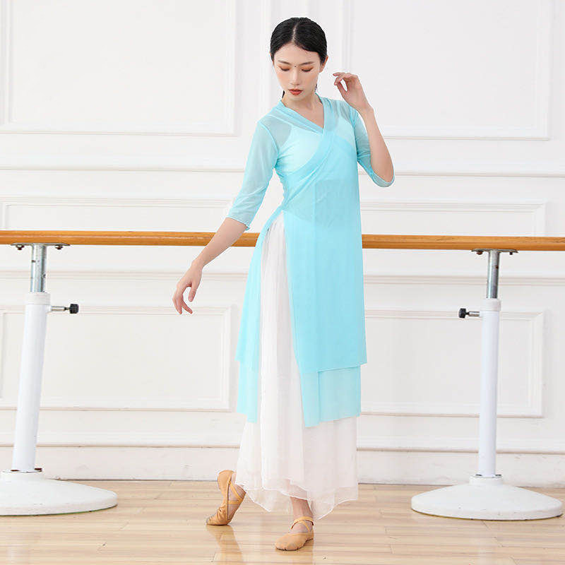 Classical Dance Suit Women's Flutter Dance Qipao Performance Elastic Dancing Shaw-clad Performance Out of a Kitchfork Practicing Qigong Long Yarn Dress