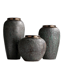 New Chinese style plain-fired rough clay pot vase living room countertop flower arrangement dried flower vase model room home decoration ornament bottle
