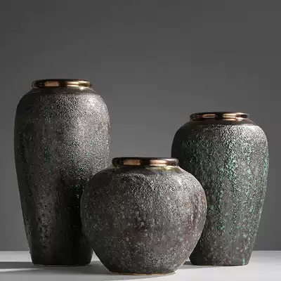 New Chinese style baked coarse clay pot vase living room countertop flower arrangement drying flower flower pattern room home decoration decoration bottle