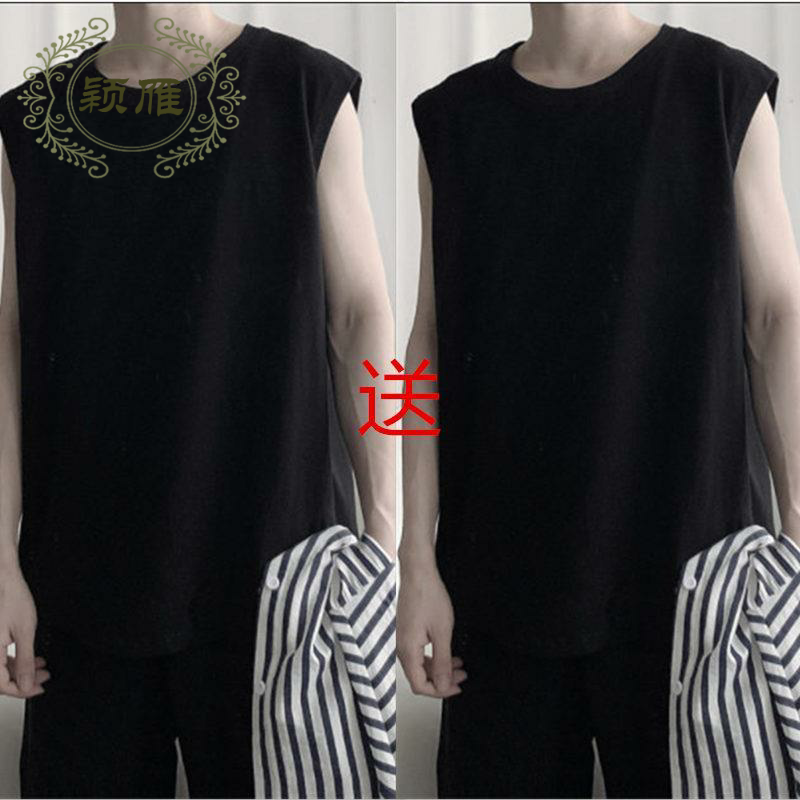 Pure Black + Black Vest (2 Pack)motion vest male summer Chaopai ins Bodybuilding waistcoat easy student Versatile personality Sleeveless T-shirt