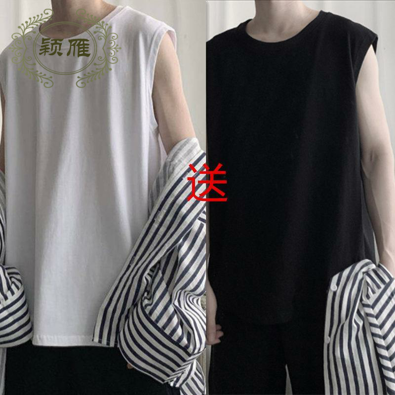 Pure White + Black Vest (2 Pack)motion vest male summer Chaopai ins Bodybuilding waistcoat easy student Versatile personality Sleeveless T-shirt