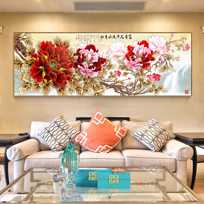 Flower Blossom Rich Peony Living Room Decoration Painting Modern Light Lavish Sofa Background Wall Hanging Painting Bedroom Headboard Wall Painting Fresco