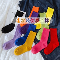 Pile Socks Socks Lady Ins Tide Color Autumn South Korea Silo Black 100 Hitch Socks Pure Cotton Autumn Winter Long Cylinder