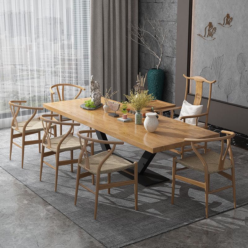 Solid wood tea table and chair combination new Chinese simple modern bubble tea table office tea table tea several with log tea table