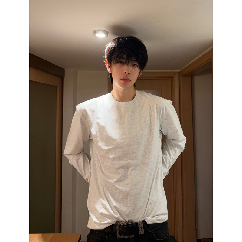 300g Heavyweight Pure Cotton Regular Shoulder Long-Sleeve T-Shirt for Men, Autumn Loose Casual Versatile Round Neck Solid Color Base Shirt