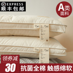 Class a All-Cotton Antibacterial Pillow, Japanese-Style Neck Protection Pillow Core, Sleep Aid, High Resilience, Pure Cotton, Soft Medium-Low Pillow, One Pair