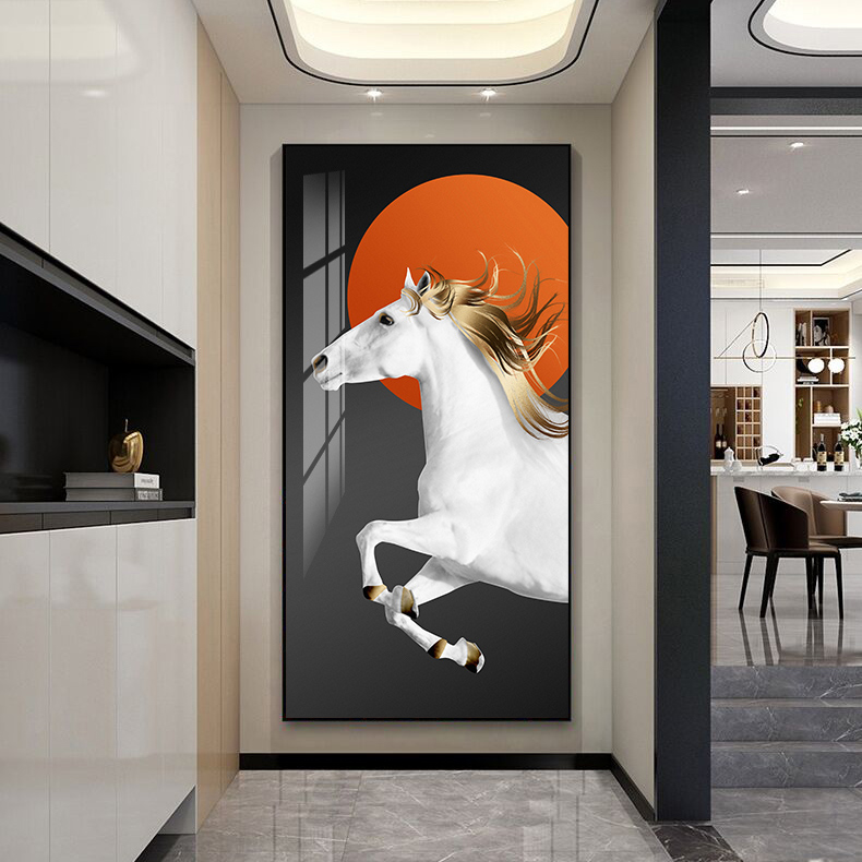 Entrance into the family Orion Decorative Painting Living Room Veranda corridor Vertical Version Wall Painting Horse to Success Light Extravagant Crystal Porcelain Hanging Painting
