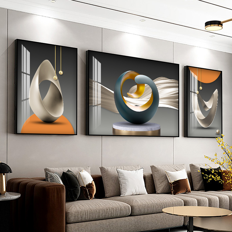 Modern minimalist light luxury atmosphere living room decoration painting sofa background wall Nordic style painting triptych crystal porcelain mural
