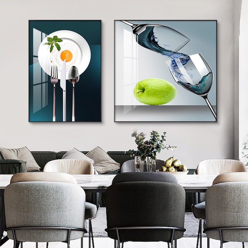 Modern minimalist dining room wine glass decoration painting two-piece light luxury dining room wall mural Nordic style creative combination hanging painting