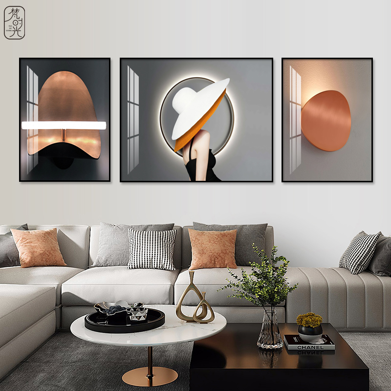 Living room decoration painting modern minimalist light extravaganza Sofa Background Wall Decoration Painting Triptych Porcelain Painting Character Hung Painting