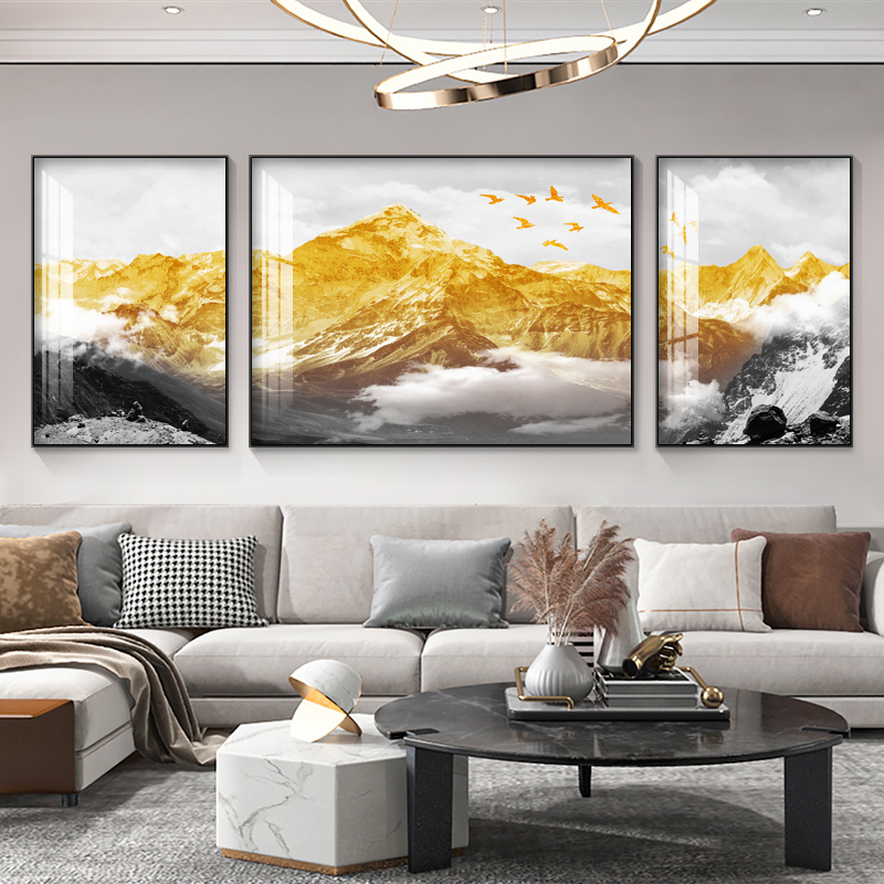 Back with mountain living room decorated painting Nordic sofa background wall painting new Chinese modern three-way luxury ceramic hanging painting