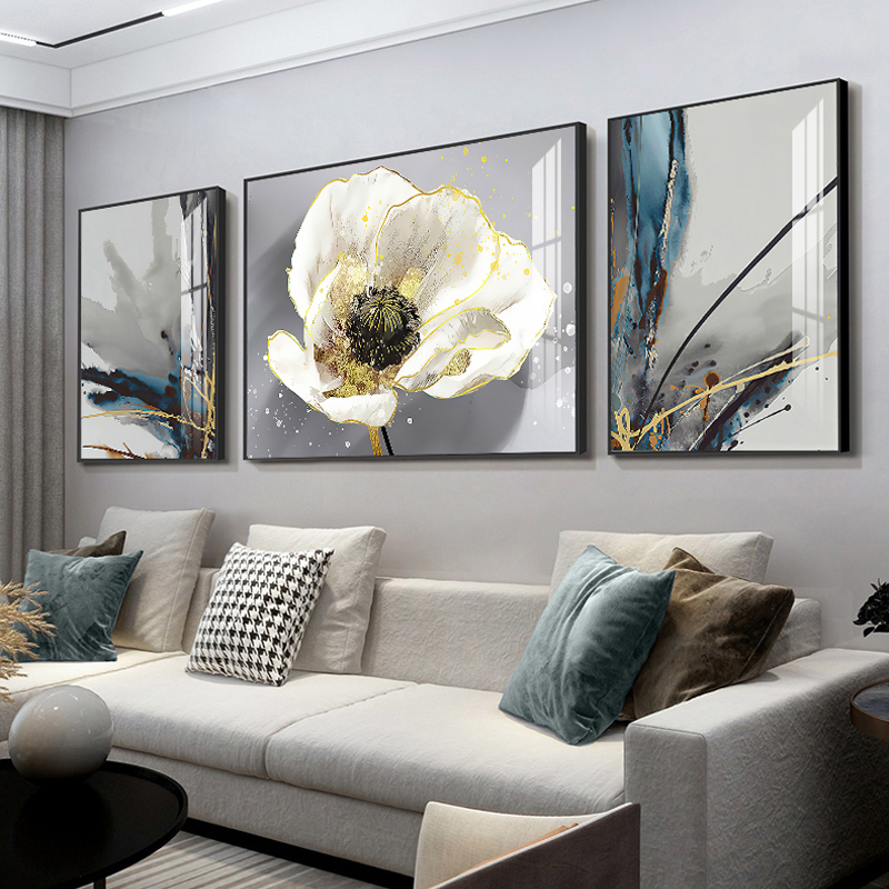 Nordic style living room decorative painting sofa background wall inlaid diamond crystal porcelain painting modern minimalist hanging painting light luxury triptych