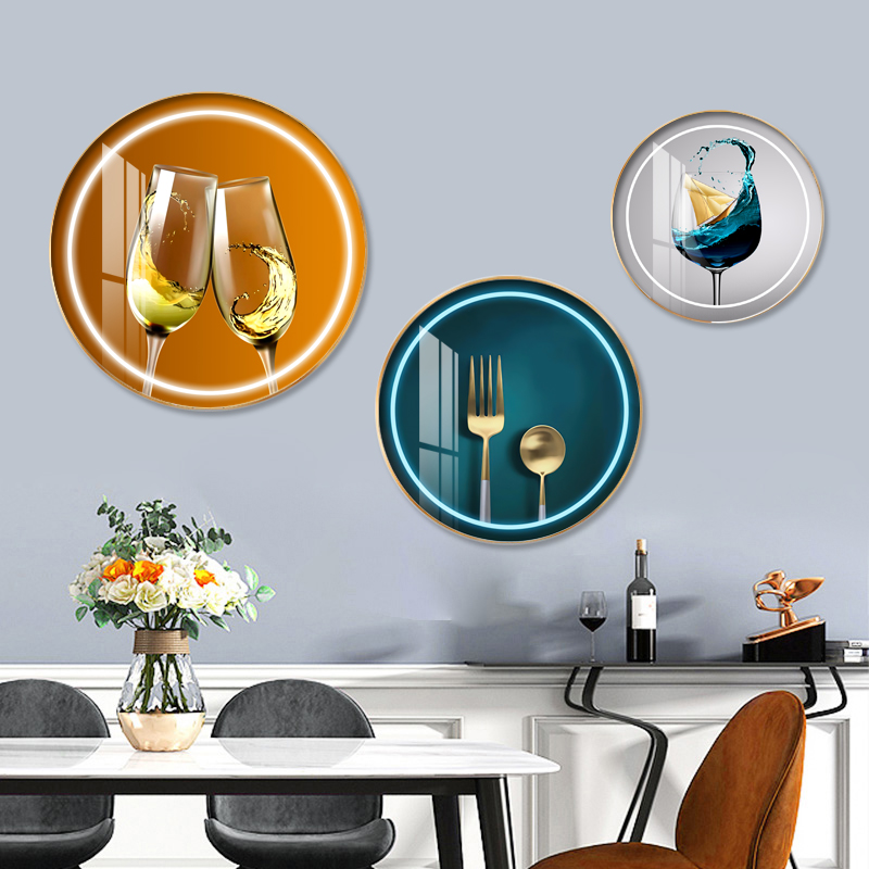 Light luxury style dining room decorative painting round triple painting modern simple high-grade living room dining room wall painting mural