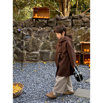 Shrimp paste hemp boys double-sided wool coat autumn and winter 2023 new baby thickened childrens woolen coat