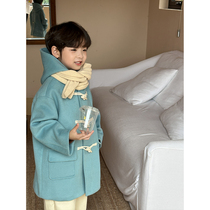 Shrimp paste hemp woolen coat for boys and girls 2023 new autumn and winter baby thickened childrens woolen quilted coat