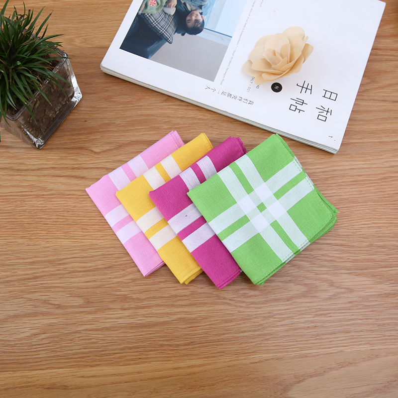 Women's Small Scarf Handkerchief Carry-On Classic Cotton Square Plaid Sweat Wipe Nostalgic Men's Sweat Absorbing Handkerchief