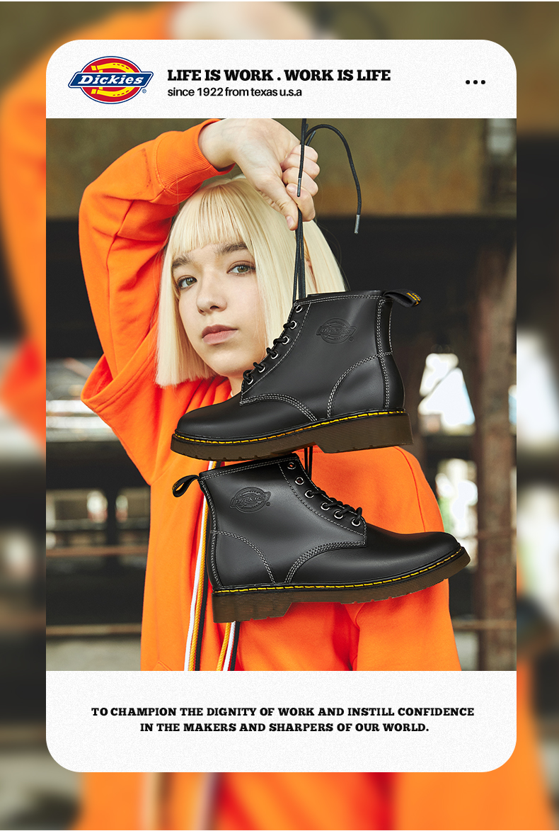 美国潮牌 Dickies 头层牛皮 复古工装靴 图1