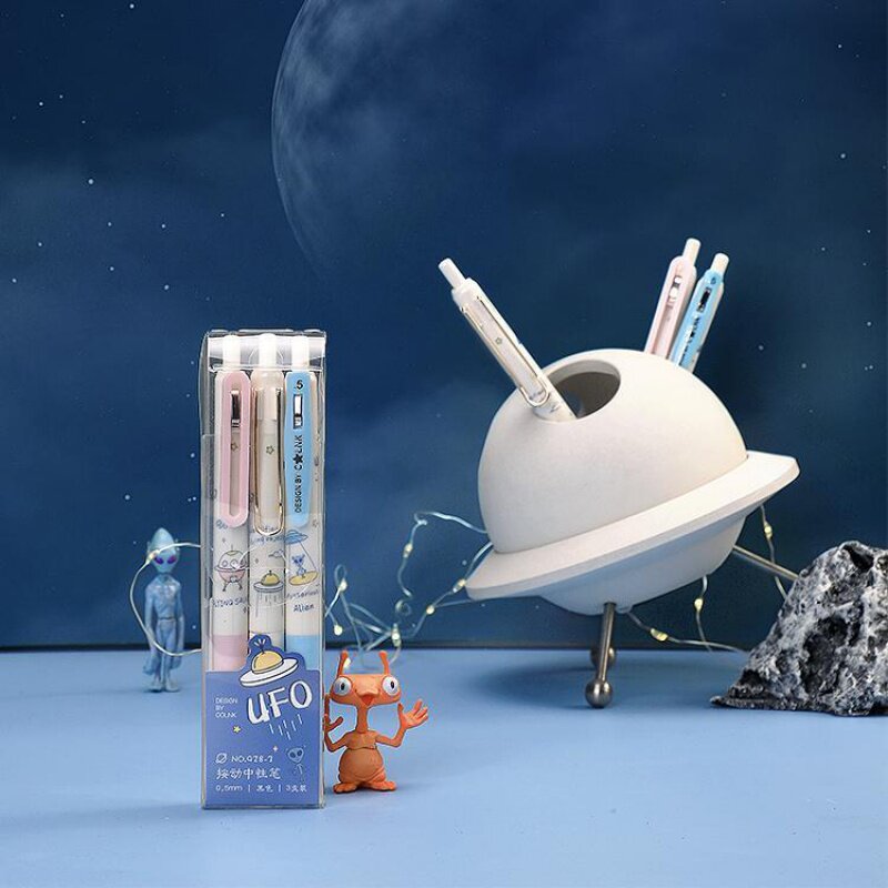 Japanese and Korean UFO alien press gel pen high-value small fresh water pen black 0 5mm student boy pen