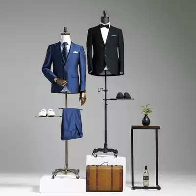 High-end male model props half-body platform clothing store suit custom window model shelf universal wheel display rack