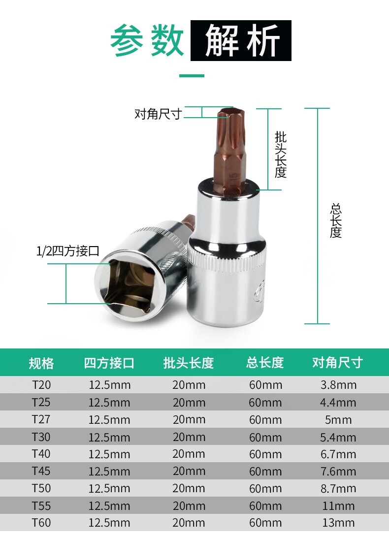 Screw sleeve 1/2 press batch sleeve pattern S2 plum blossom screw sleeve head batch head T40T45T50T55T60