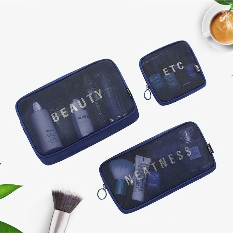 40 thousand kilometer travel makeup bag large and small three clothes transparent mesh yarn containing bag large capacity hand holding bag