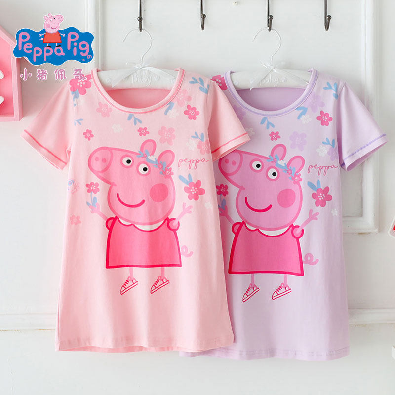 peppapig 小猪佩奇 夏季薄款纯棉 女童短袖睡裙 双重优惠折后￥23.91包邮 90~140码多色可选