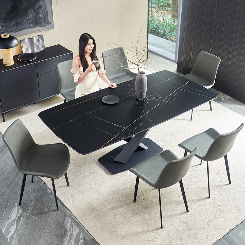 Nordic dining table and chairs Combined modern minimalist light lavish slab rectangular dining table Home marble table-Taobao