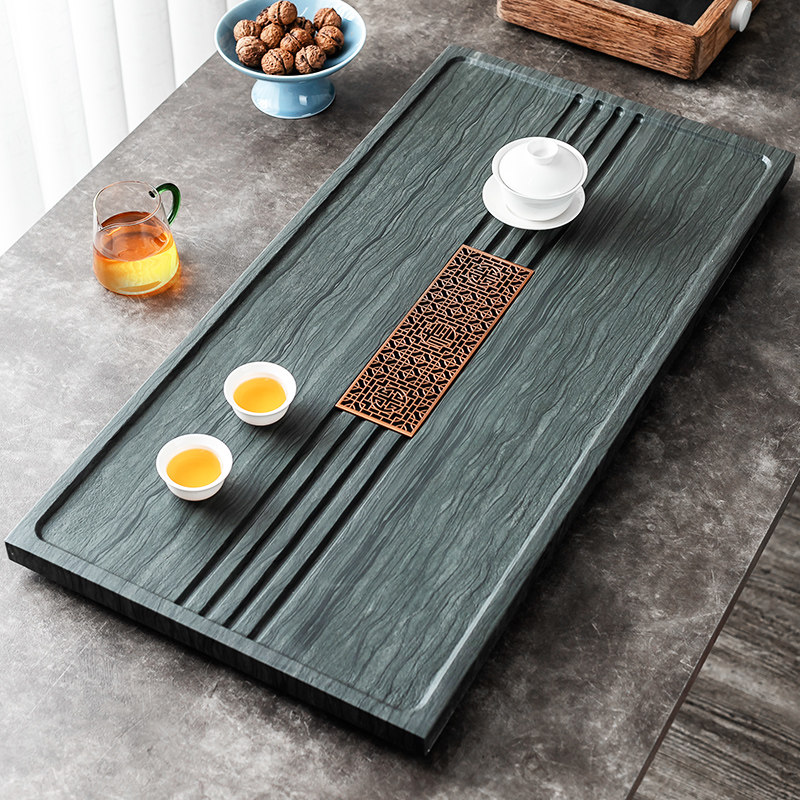 Whole wood grain Stone tea tray natural stone wood grain drainage Chinese style modern simple home office big and small tea table