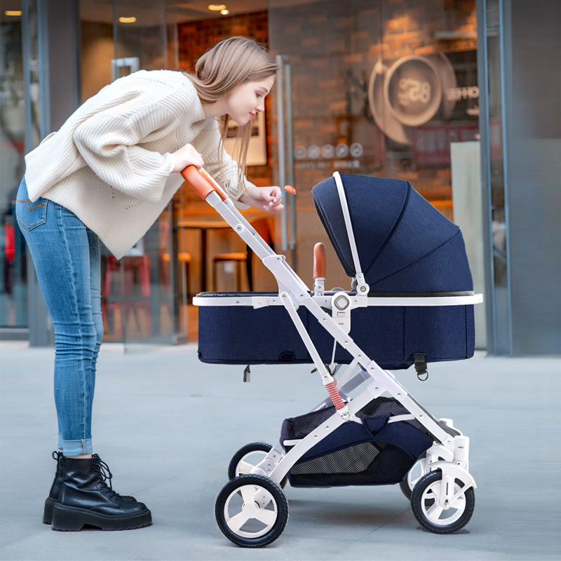 High-view newborn baby stroller can sit, lie down, foldable and carry shock-absorbing two-way sleeping basket stroller