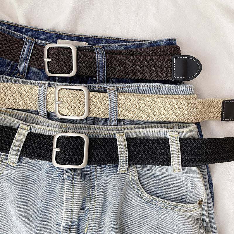 Canvas Woven Belt Ladies Elastic Elastic Pants Belt Men and Women Korean Version Versatile Casual Pin Buckle Belt Female Students