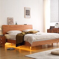 North American Cherry Wood Suspension Solid Wood Bed 8 1 5 m double modern minimal Japanese log furniture