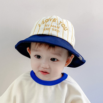 Baby fisherman hat spring and summer shade striped baby hat thin sun hat sun protection wide brim boys and girls outing tide