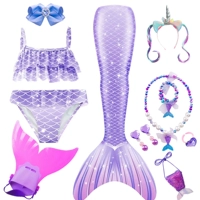 Фиолетовый набор из трех частей + повязка на голову + аксессуары 2+ плавчики
