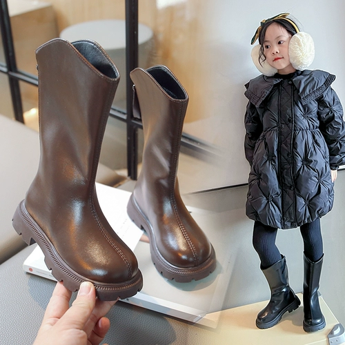 Ботинки, высокие сапоги, зимняя детская флисовая обувь для принцессы, туфли, в западном стиле