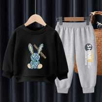 Childrens suits cotton medium and large childrens clothing boys and girls baby spring and autumn sweater pants 2022 new fashion printing tide