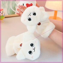 Yuping Chen Xunren Hua core plush solid color cute cartoon cat gloves double layer thickened half tip tip flap 7