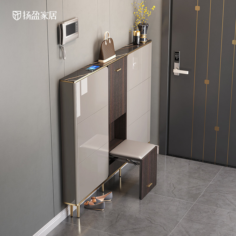 Yang Ying light luxury ultra-thin flip-over shoe cabinet 17cm narrow household door, save space, small apartment entrance hall entrance cabinet