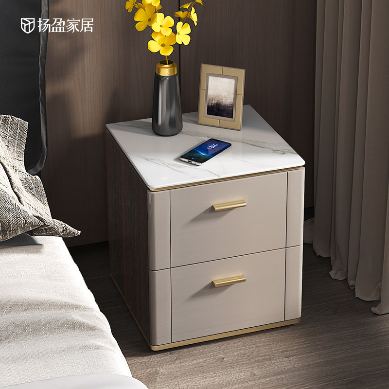 Yang Yingying Style Light Extravagant Rock Board Bed Head Cabinet Modern Minima Small Family Type Landing Small Ins Wind Containing Bedside Cabinet