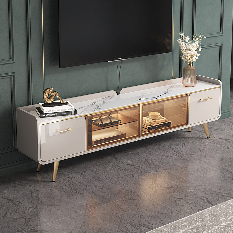 Yangying Light Lavish Rockboard TV Cabinet Tea Table Combination Modern Minima Small Family Style Living Room Glass Door Storage Ground Cabinet