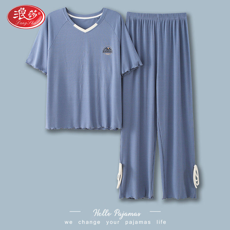 Langsha pajamas ladies summer modal cotton silk short-sleeved trousers homewear summer thin ice silk large size suit
