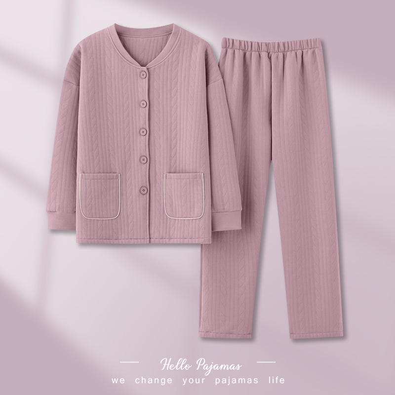 Fentengke Women's Pajamas for Spring and Autumn, Pure Cotton Long-Sleeved, Middle-Aged Mothers, Air Cotton Interlayer, Warm, High-End Home Wear